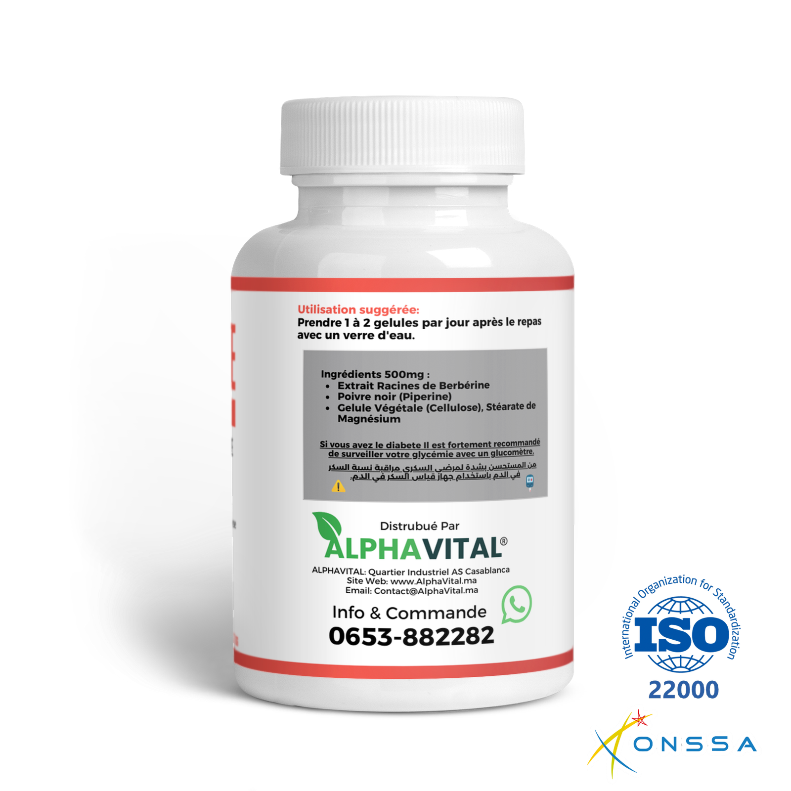 Berbérine 500 mg – Équilibre Glycémique, Métabolisme & Vitalité | Alphavital 2 Berbérine 500 mg – Anti-Résistance à l'Insuline, Coupe-Faim & Équilibre Glycémique - vue détaillée ingrédients | Alphavita...