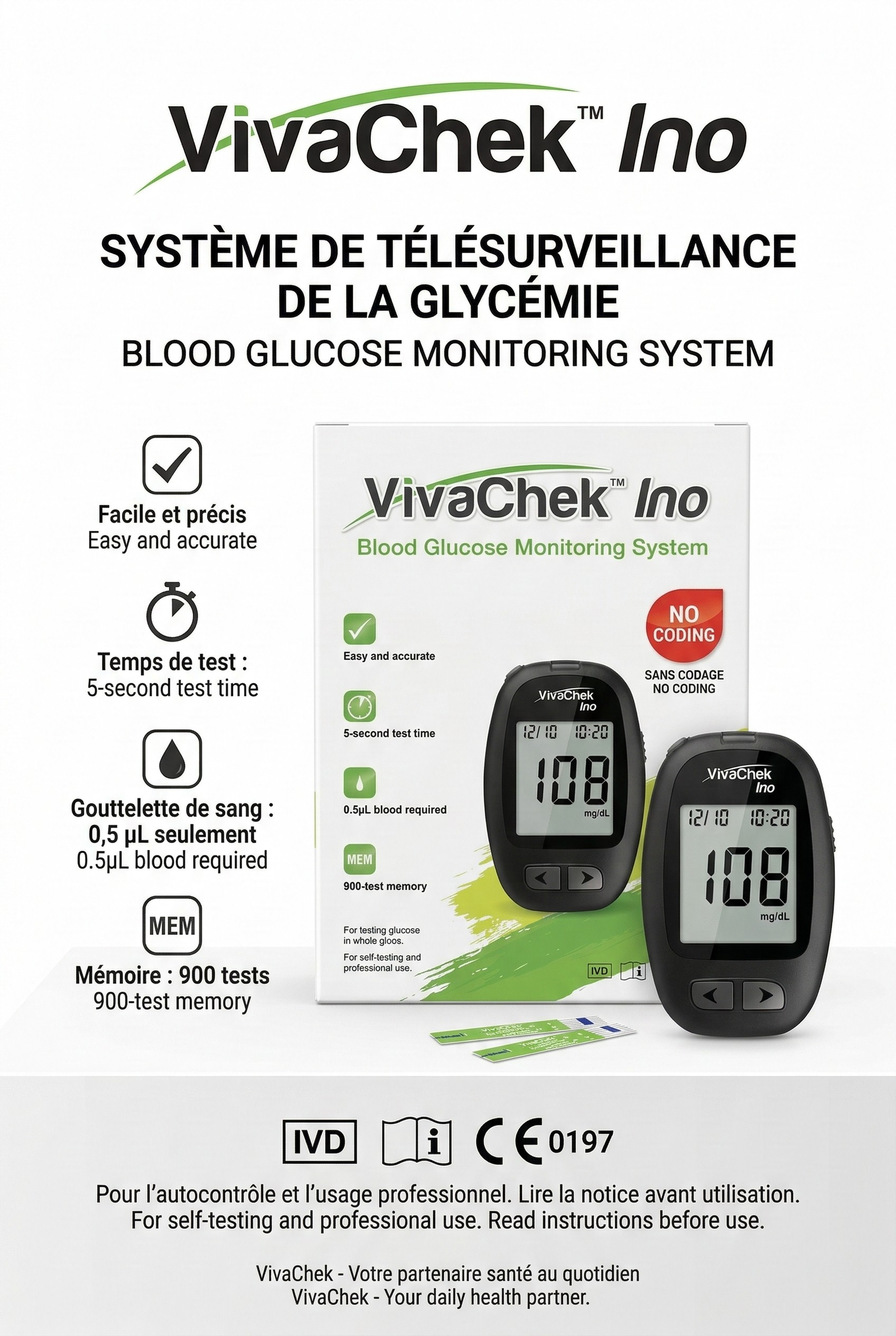 Lecteur de glycémie VivaChek Ino - Kit Complet + 10 Bandelettes 6 VivaChek Ino 3